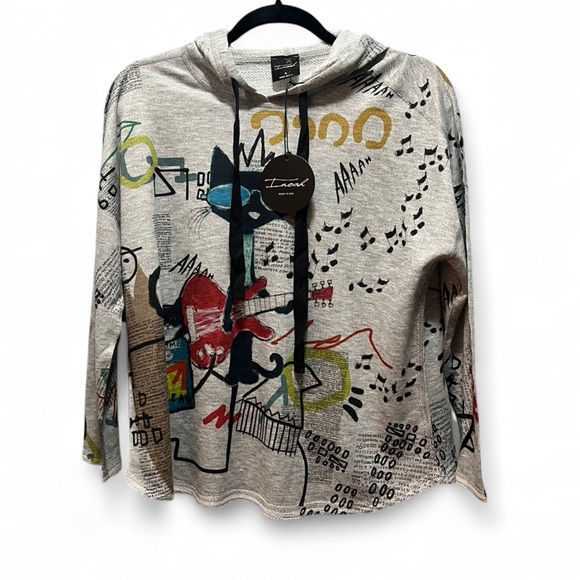 ✨NWT INOAH Gray Long Sleeve Artistic Tee with Graffiti Design - Picture 1 of 6